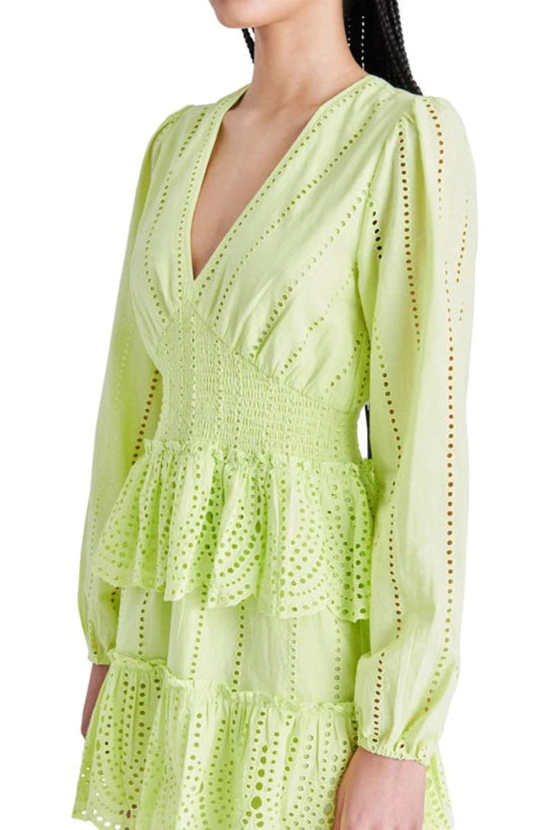 EYELET RUFFLE DRESS