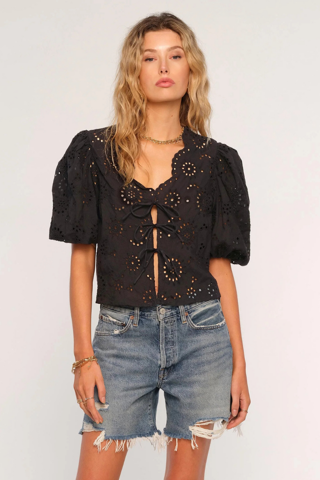 EYELET PUFF SLEEVE BLOUSE