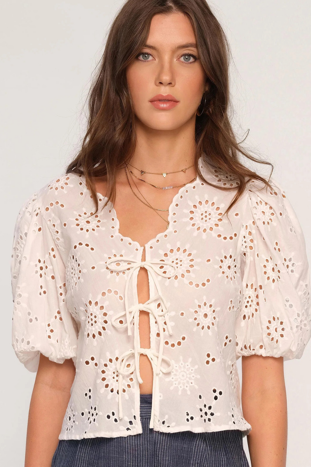 EYELET PUFF SLEEVE BLOUSE