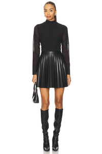 LONG SLEEVE PLEATED MINI DRESS
