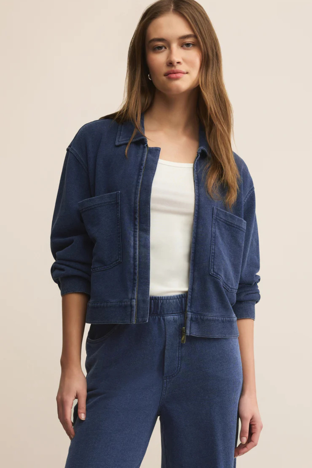 CROPPED KNIT DENIM JACKET