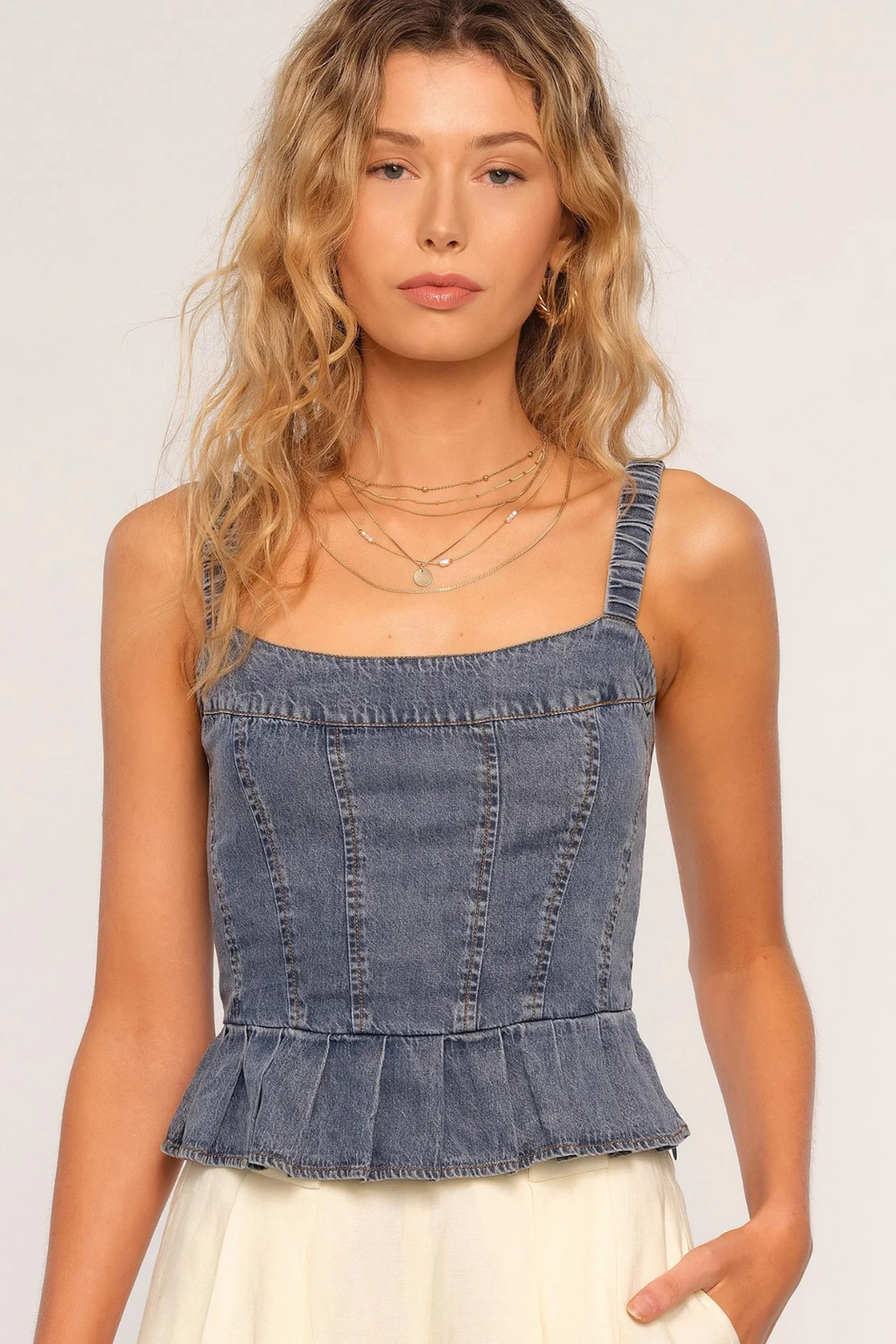 DENIM PEPLUM TANK