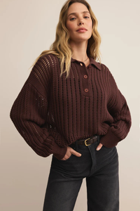 OPEN KNIT POLO SWEATER