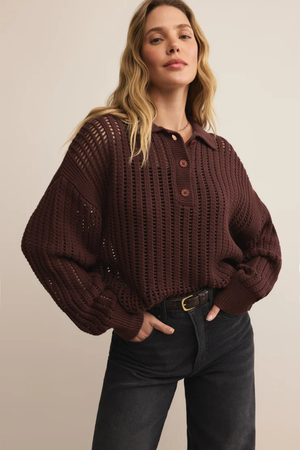 OPEN KNIT POLO SWEATER
