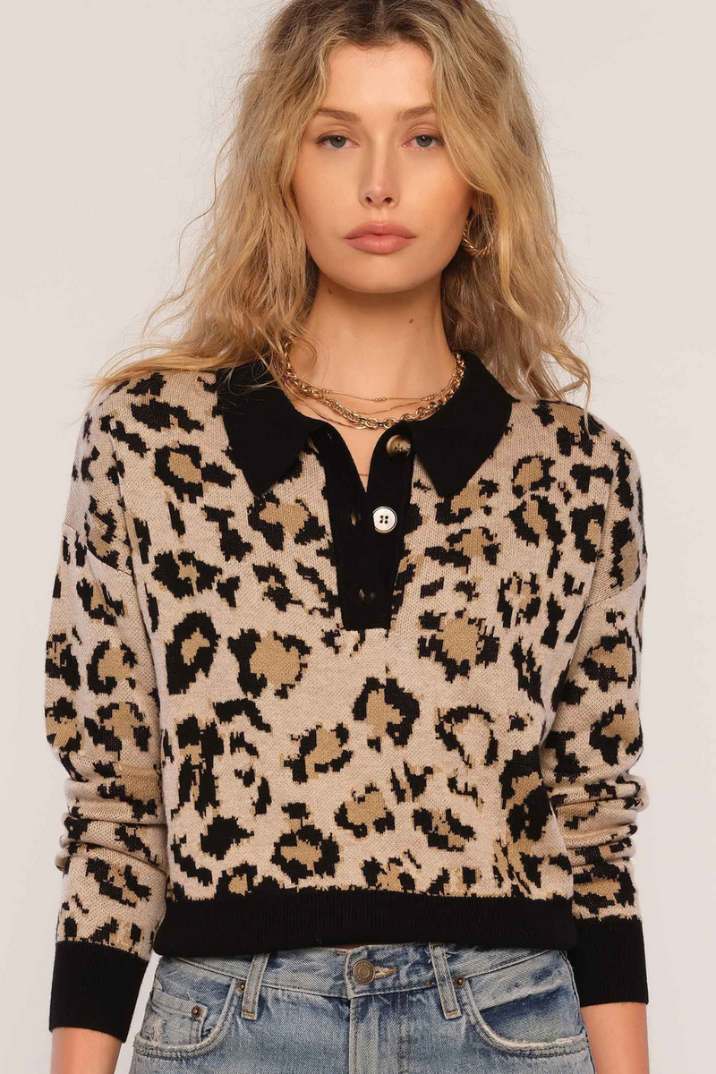 LEOPARD KNIT POLO