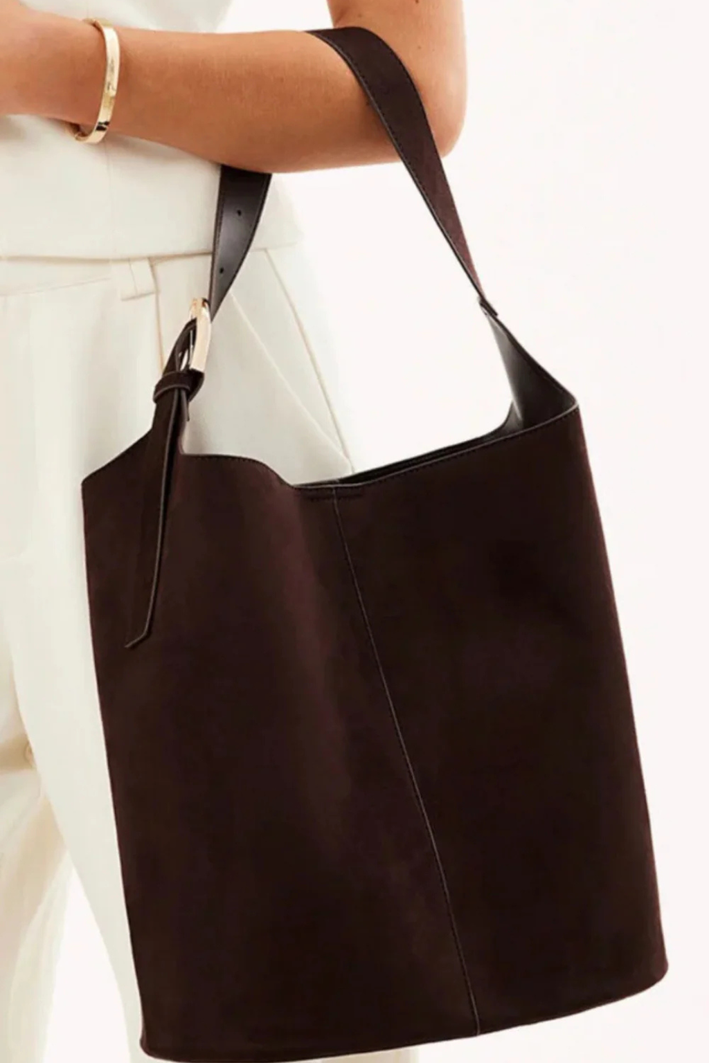 SUEDE BUCKET SHOULDER BAG