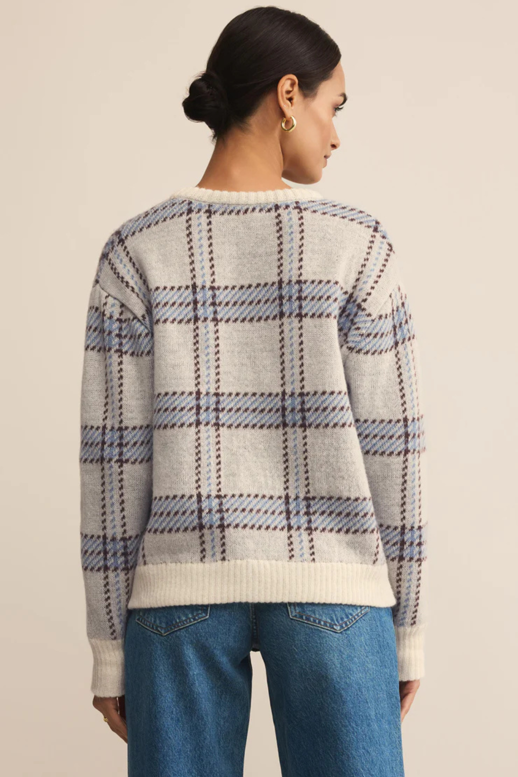 PLAID CREW NECK SWEATER