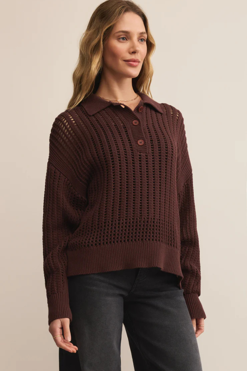 OPEN KNIT POLO SWEATER