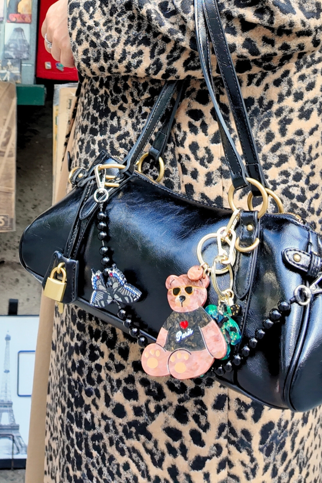 PARIS TEDDY BEAR BAG CHARM + KEYCHAIN