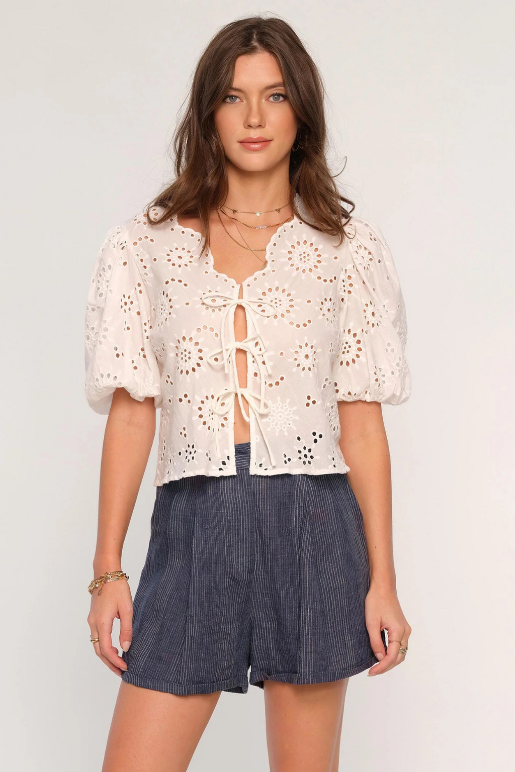 EYELET PUFF SLEEVE BLOUSE