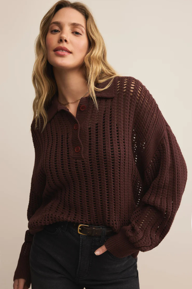 OPEN KNIT POLO SWEATER