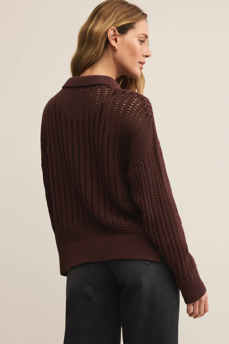 OPEN KNIT POLO SWEATER