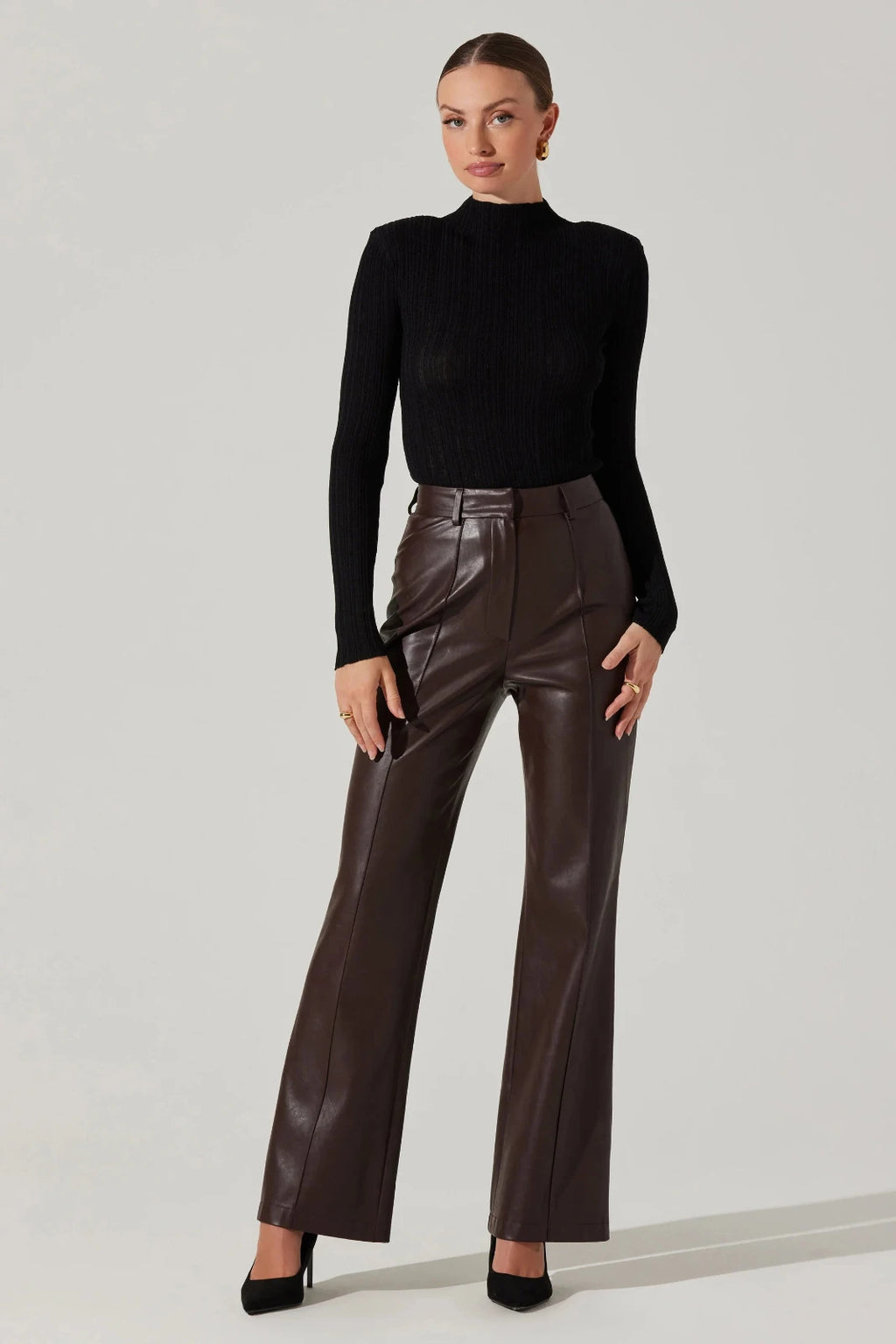 WIDE LEG FAUX LEATHER PANTS