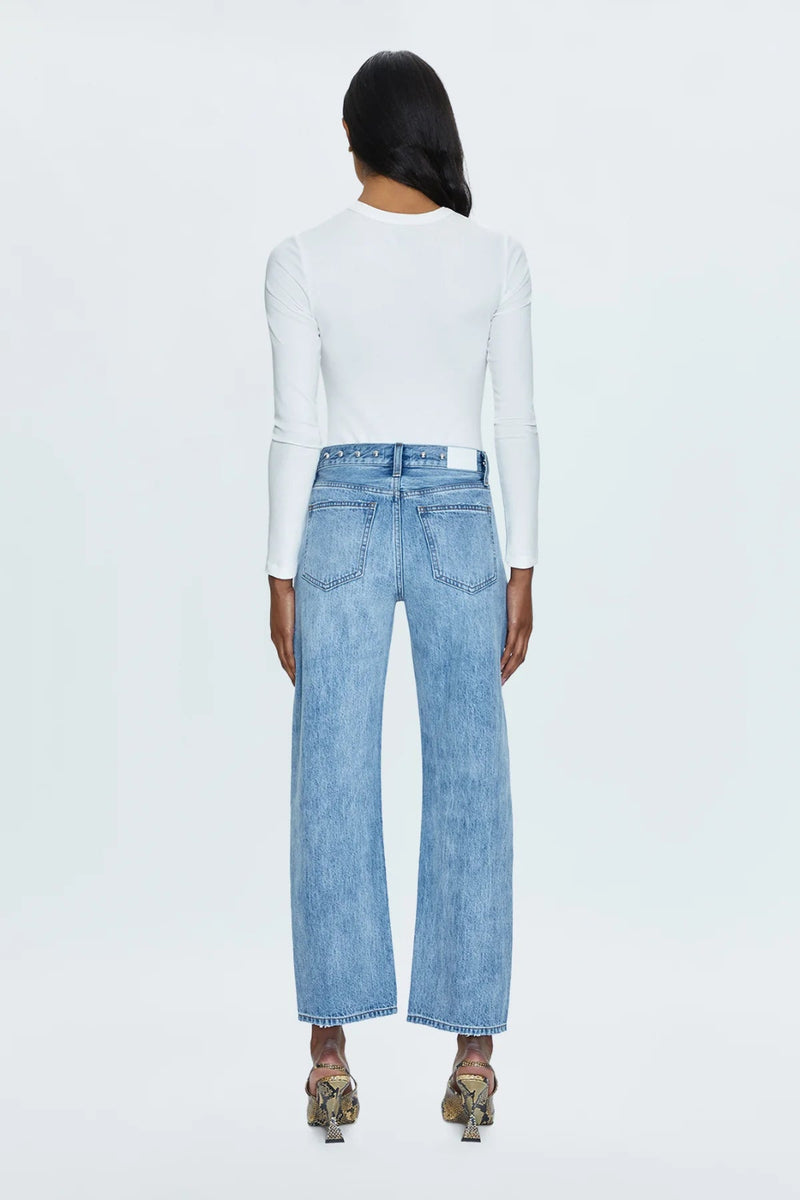 pistola lexi mid rise bowed straight jeans with studs