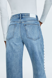 pistola lexi mid rise bowed straight jeans with studs