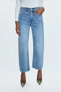 pistola lexi mid rise bowed straight jeans with studs