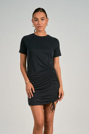 CINCHED SHORT SLEEVE DRESS
