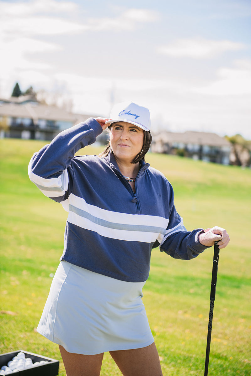 STRIPE HALF ZIP SWEATSHIRT