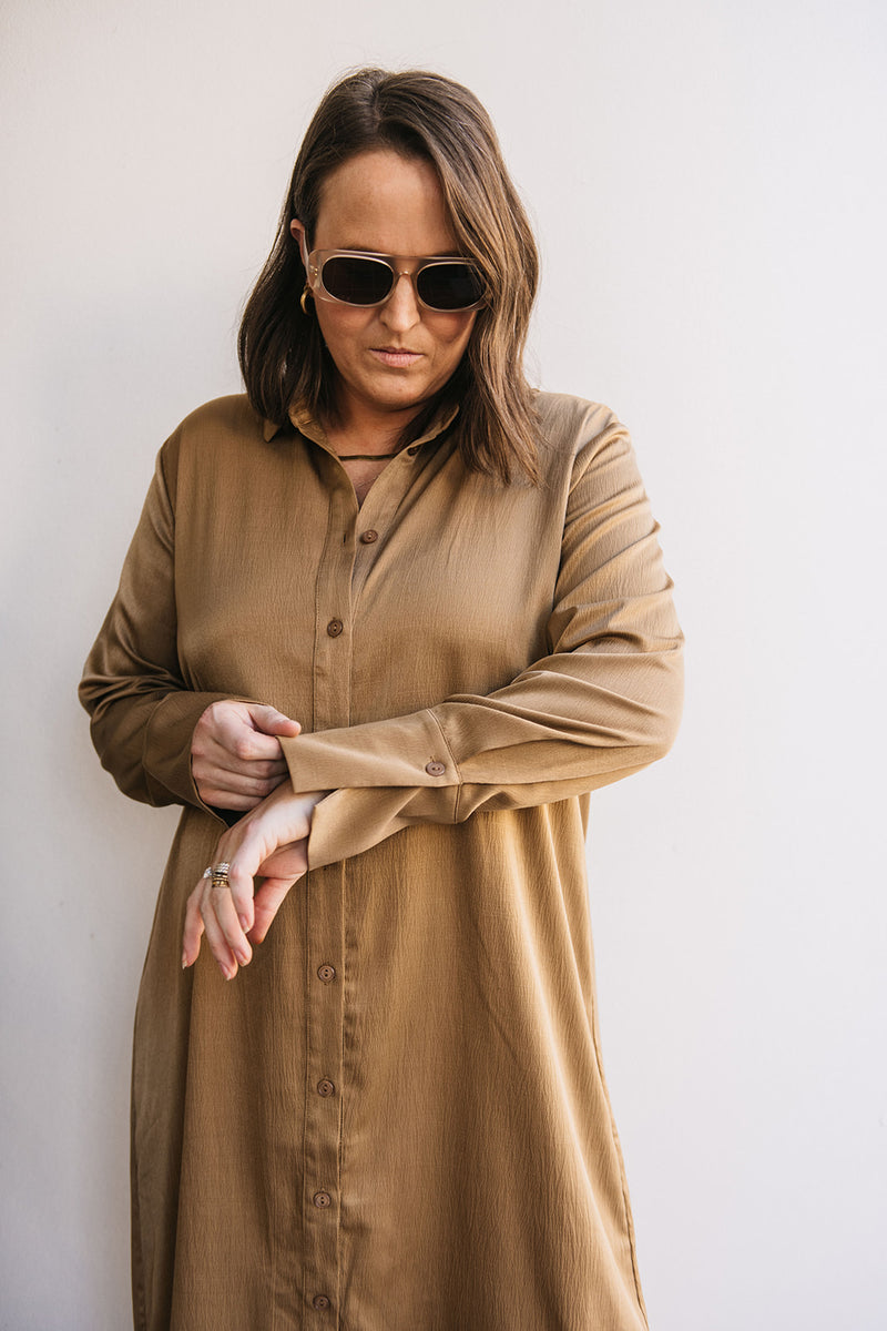 SATIN MIDI SHIRT DRESS