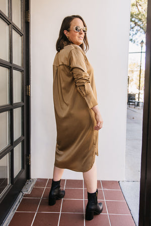 SATIN MIDI SHIRT DRESS