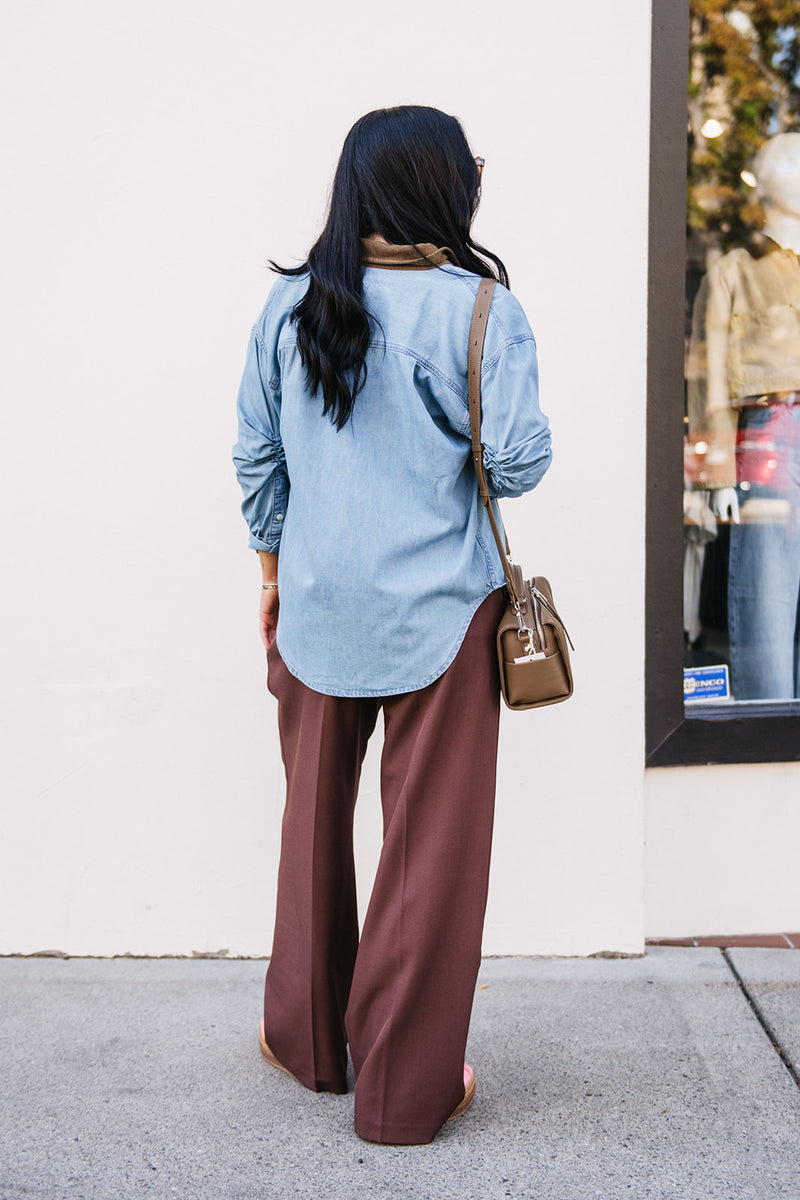 CORDUROY COLLAR DENIM SHIRT