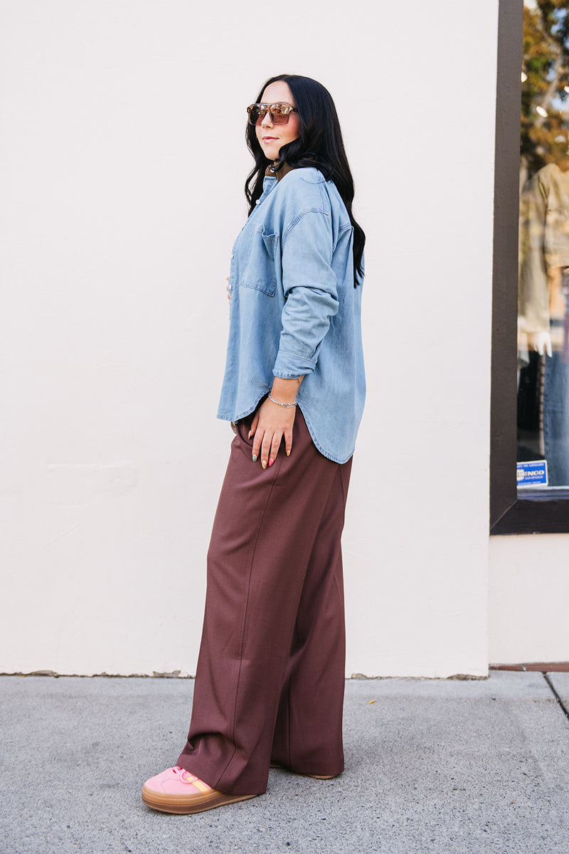 CORDUROY COLLAR DENIM SHIRT
