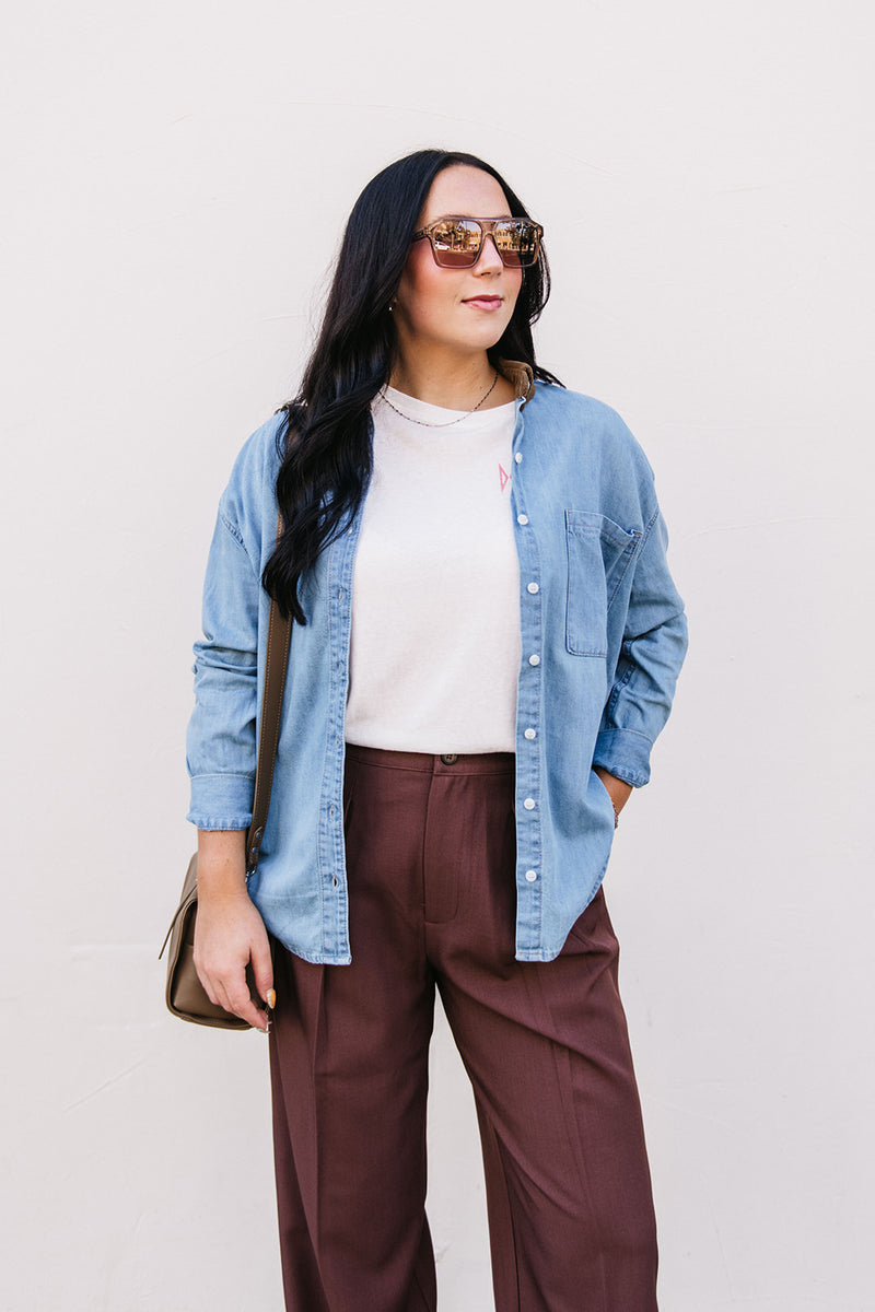 CORDUROY COLLAR DENIM SHIRT