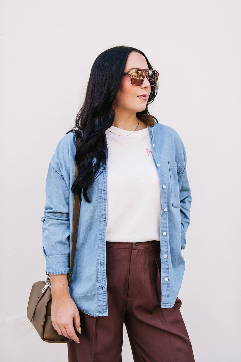 CORDUROY COLLAR DENIM SHIRT
