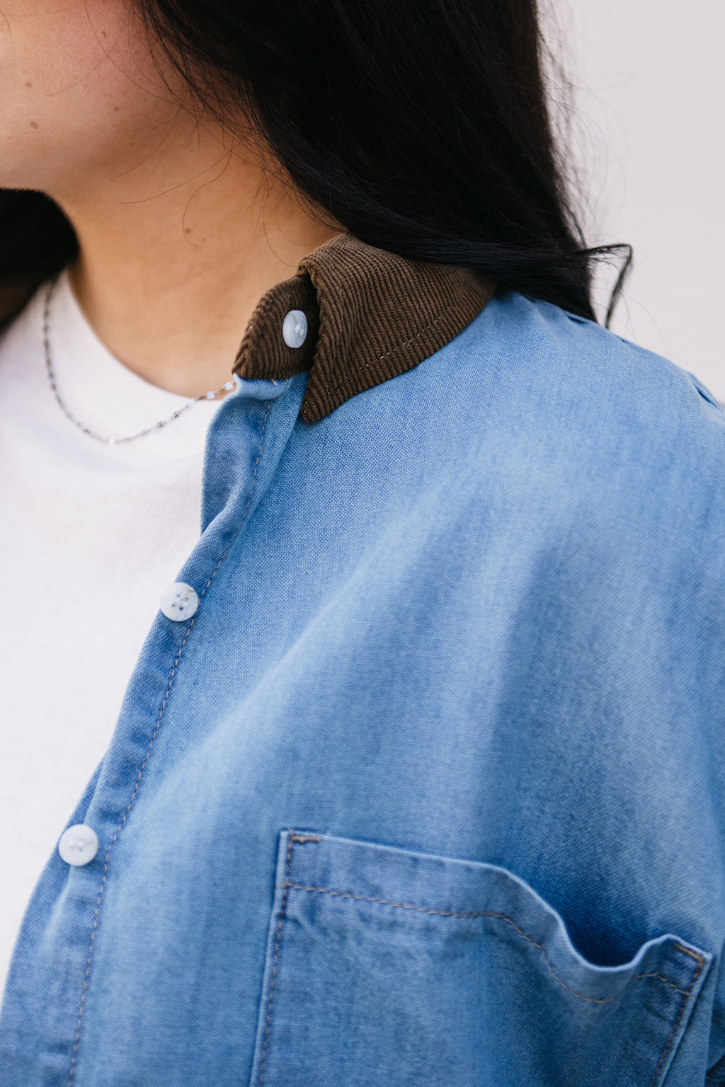 CORDUROY COLLAR DENIM SHIRT