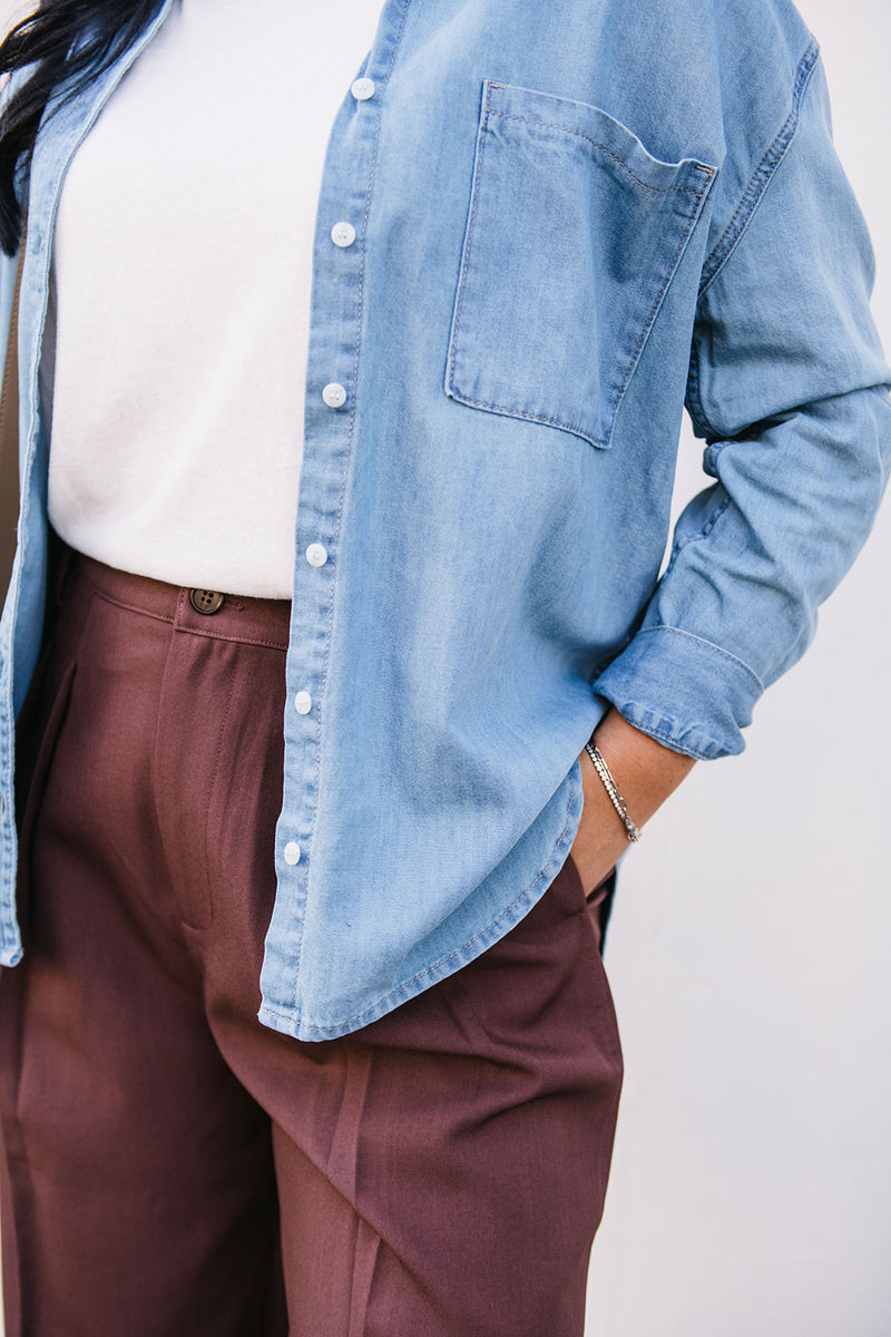 CORDUROY COLLAR DENIM SHIRT