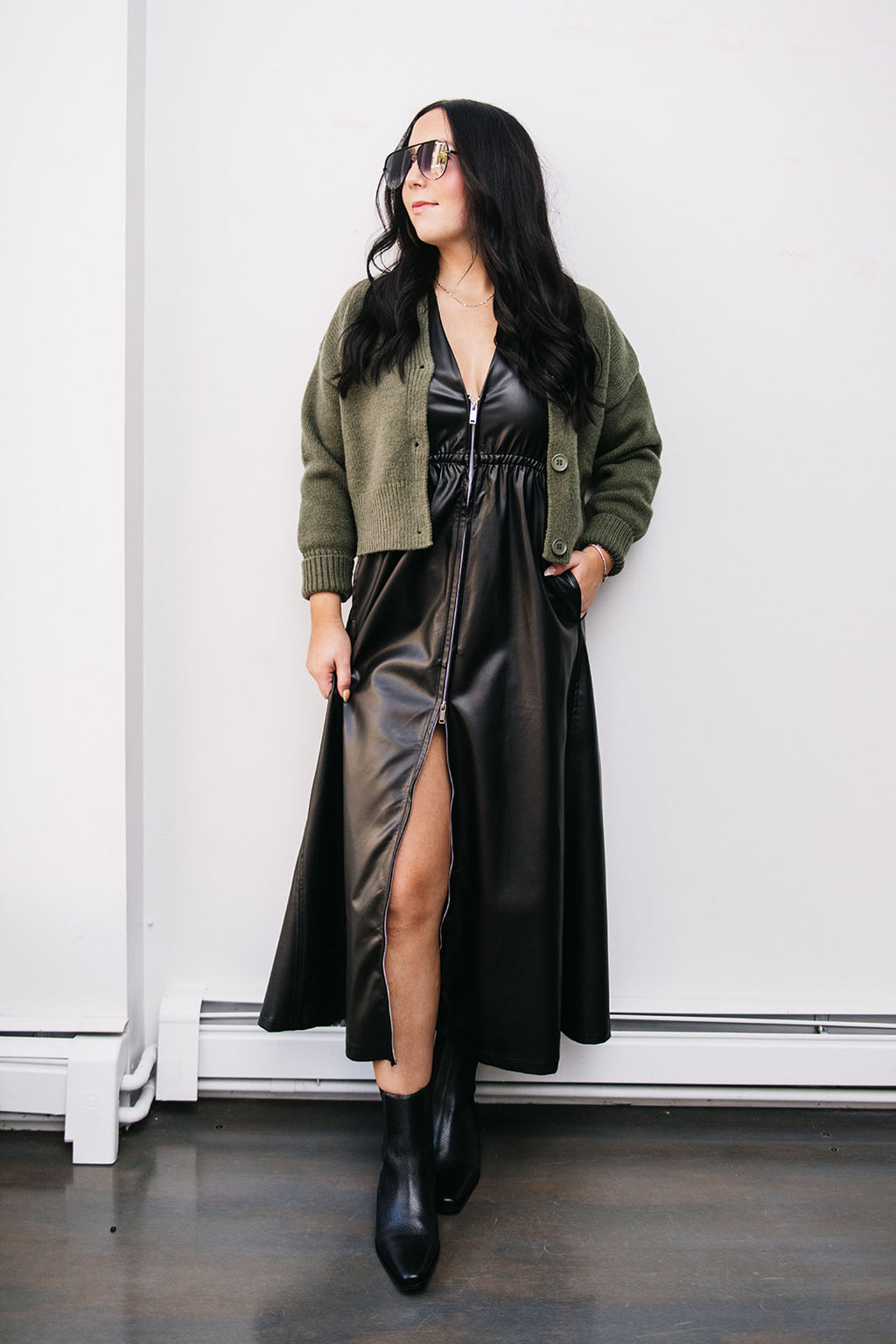 FAUX LEATHER MIDI DRESS