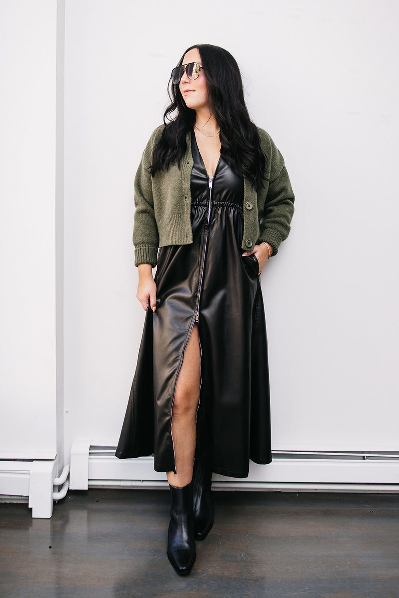 FAUX LEATHER MIDI DRESS