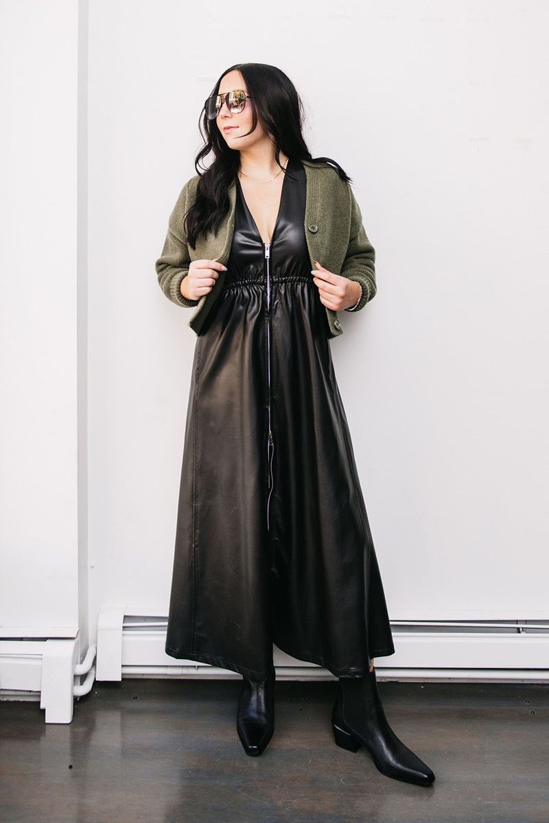FAUX LEATHER MIDI DRESS