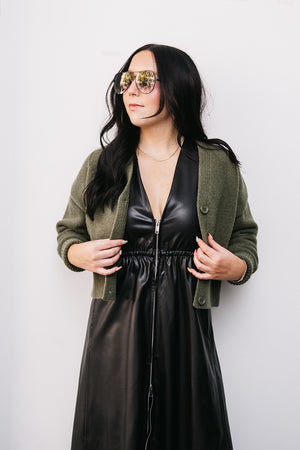 FAUX LEATHER MIDI DRESS
