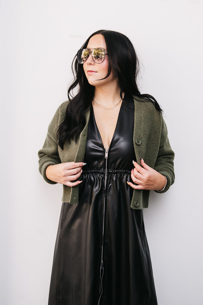 FAUX LEATHER MIDI DRESS
