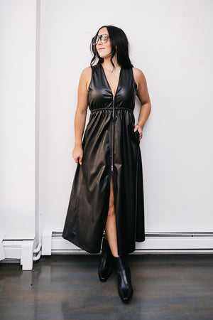 FAUX LEATHER MIDI DRESS