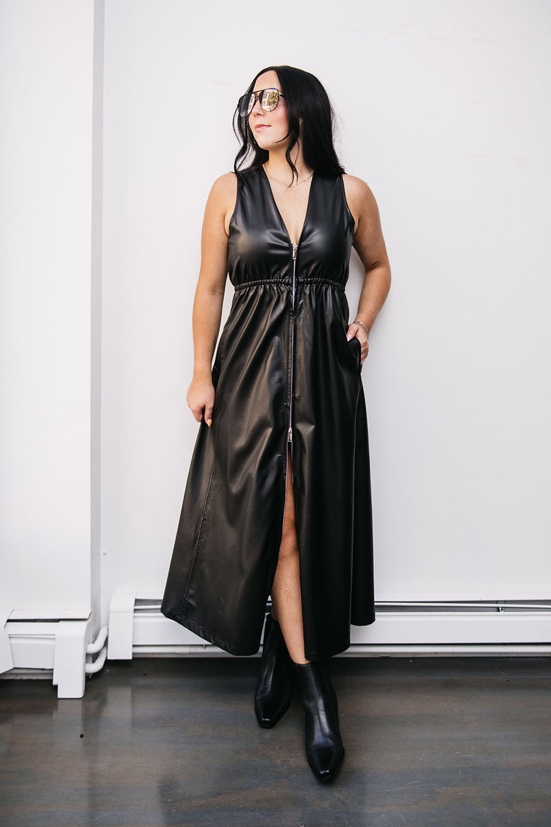 FAUX LEATHER MIDI DRESS