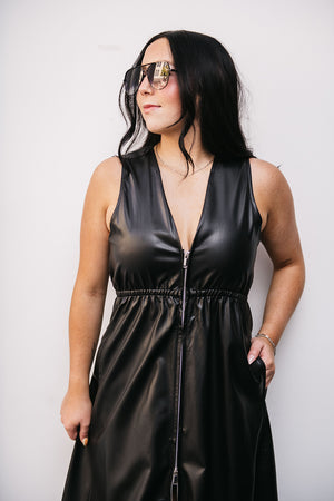 FAUX LEATHER MIDI DRESS