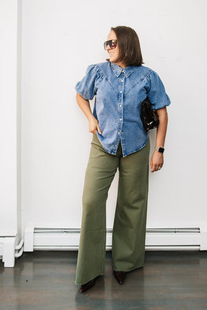 PUFF SLEEVE DENIM SHIRT