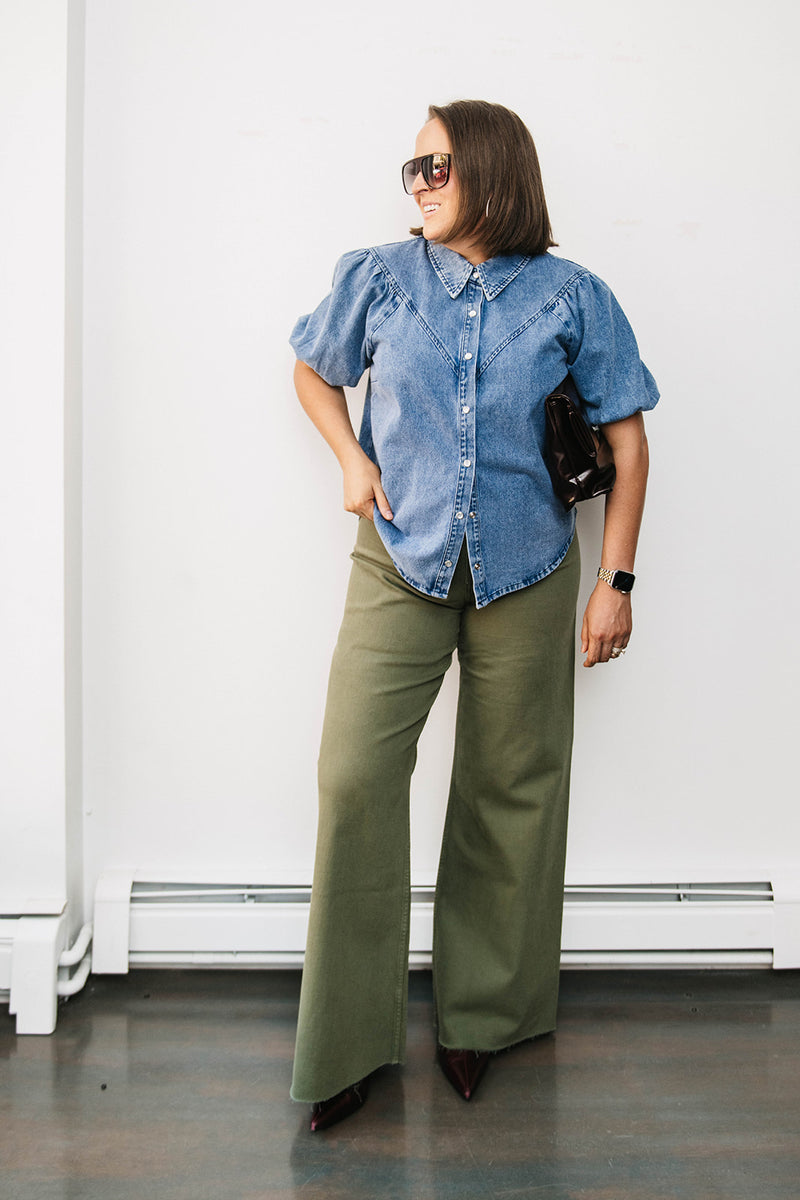 PUFF SLEEVE DENIM SHIRT