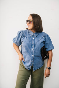 PUFF SLEEVE DENIM SHIRT