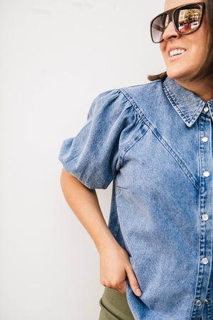 PUFF SLEEVE DENIM SHIRT