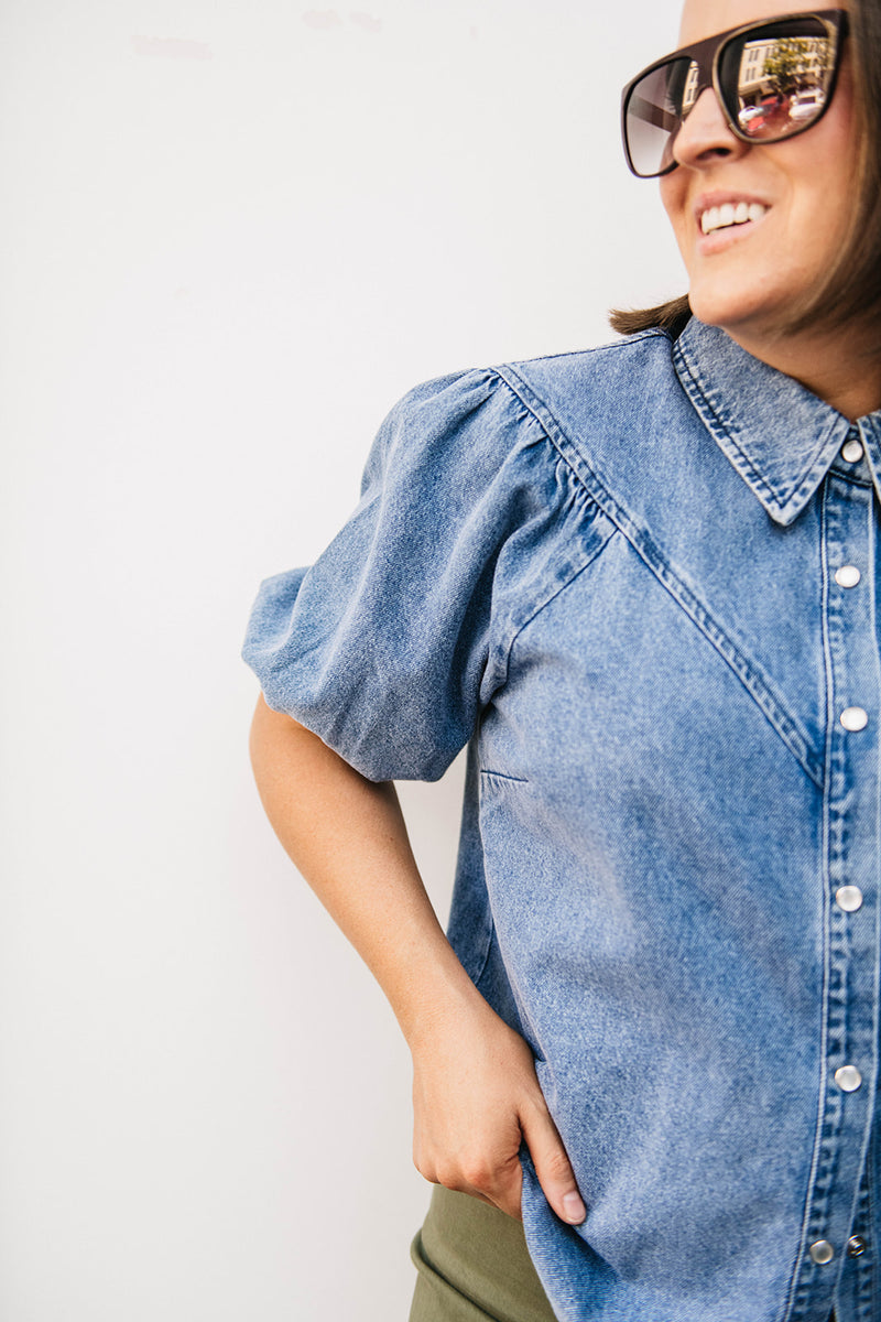 PUFF SLEEVE DENIM SHIRT