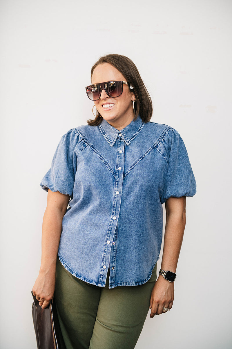 PUFF SLEEVE DENIM SHIRT