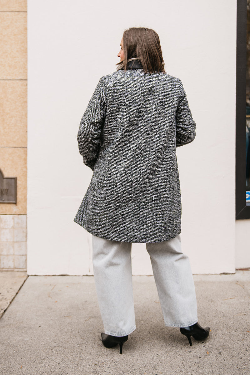 FAUX LEATHER COLLARED COAT