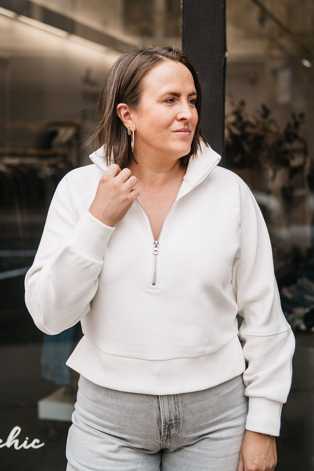 MOCK NECK HALF ZIP TOP