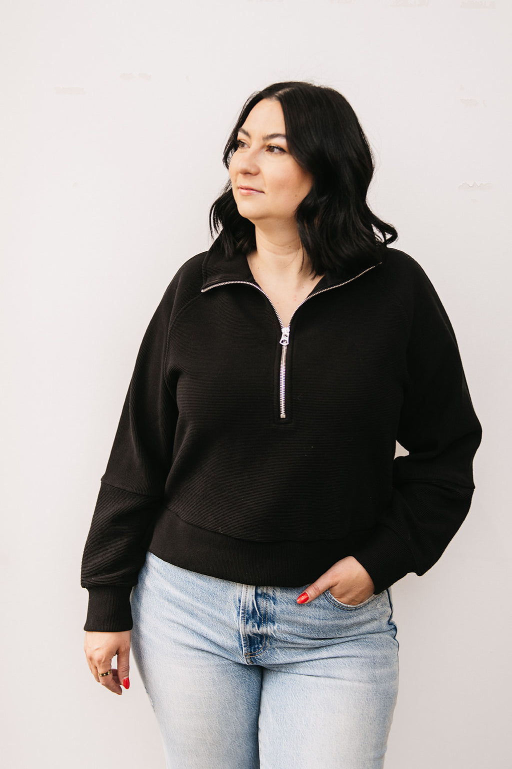 MOCK NECK HALF ZIP TOP