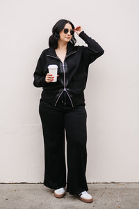 SATIN TRIM ZIP UP TOP