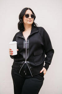 SATIN TRIM ZIP UP TOP