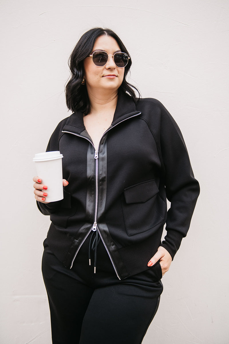 SATIN TRIM ZIP UP TOP